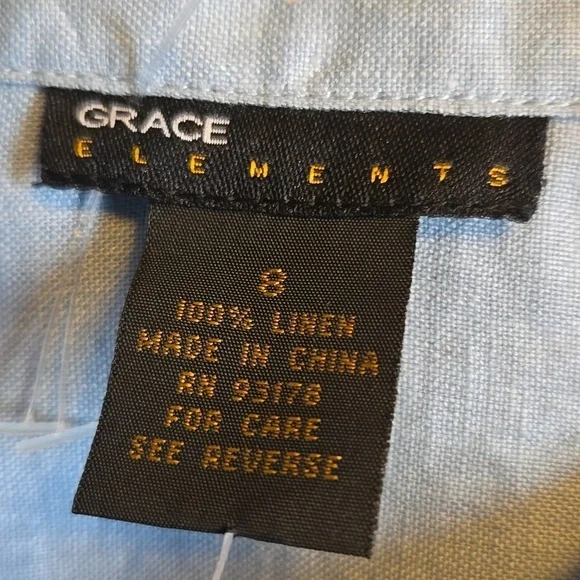 Grace Elements-Linen blue pleated top with 3/4 sleeves Size 8 NWT. - Picture 2 of 8